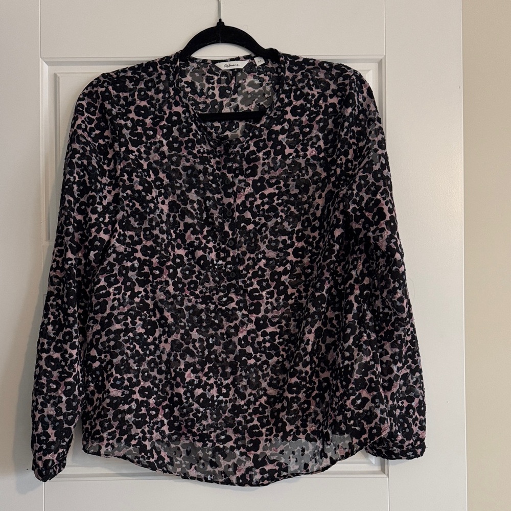 Reitmans Pink and Black Leopard-Print Button Front Blouse